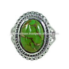 Green Copper Turquoise Gemstone 925 Solid Silver Ring Jewelry